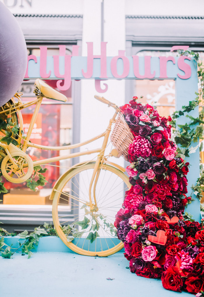 blossom, covent garden london, creative floral installation, doors of london, early hours london, Early Hours LTD, floral installation, floral wall, huge roses, iconic valentines rose, lauren baker art, london florist, london flowers, london love, neon sign, pink roses, red hearts, red roses, storefronts, valentines, valentines day, valentines in london, you blow my mind, floral wall