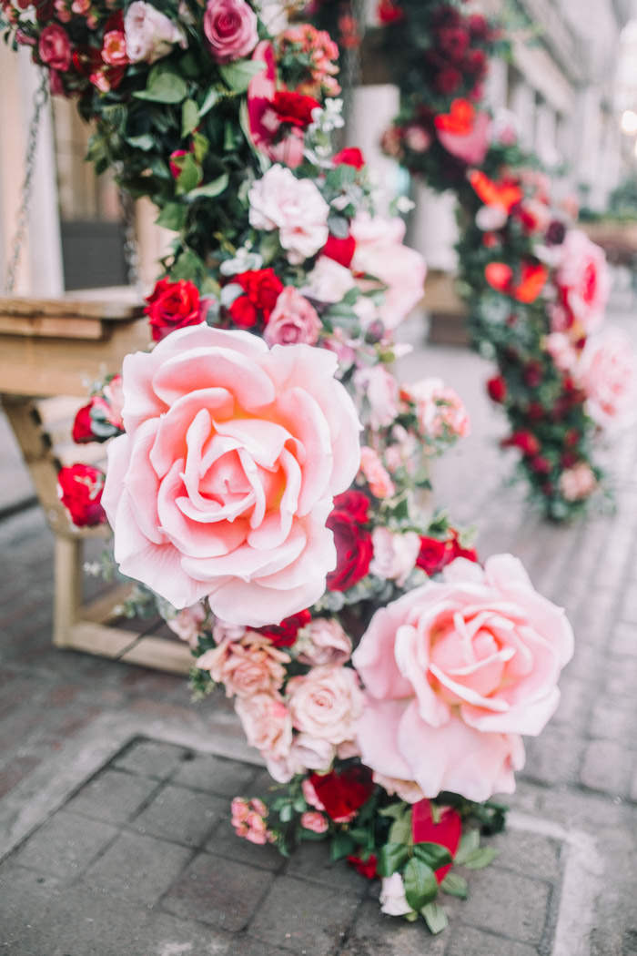 blossom, covent garden london, creative floral installation, doors of london, early hours london, Early Hours LTD, floral installation, floral wall, huge roses, iconic valentines rose, lauren baker art, london florist, london flowers, london love, neon sign, pink roses, red hearts, red roses, storefronts, valentines, valentines day, valentines in london, you blow my mind, floral wall