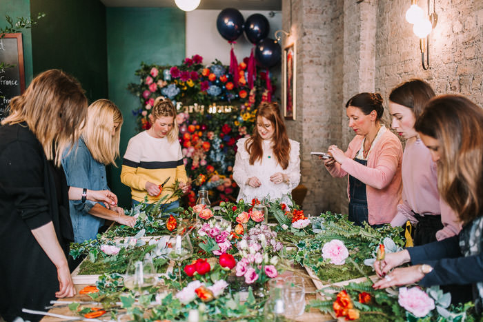 colourful florals, doors of london, early hours london, faux flowers, floral workshop, Grounds and Grapes, iconic london restuarants, influencers event, innovative london florist, london florist, mr and mrs Unique, press event, rainbow florals, shop fronts, spring flowers