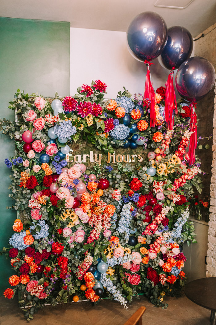 colourful florals, doors of london, early hours london, faux flowers, floral workshop, Grounds and Grapes, iconic london restuarants, influencers event, innovative london florist, london florist, mr and mrs Unique, press event, rainbow florals, shop fronts, spring flowers