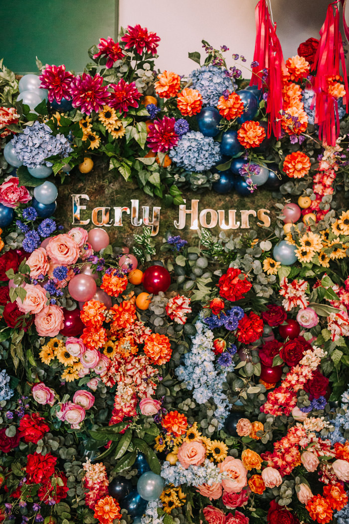 colourful florals, doors of london, early hours london, faux flowers, floral workshop, Grounds and Grapes, iconic london restuarants, influencers event, innovative london florist, london florist, mr and mrs Unique, press event, rainbow florals, shop fronts, spring flowers